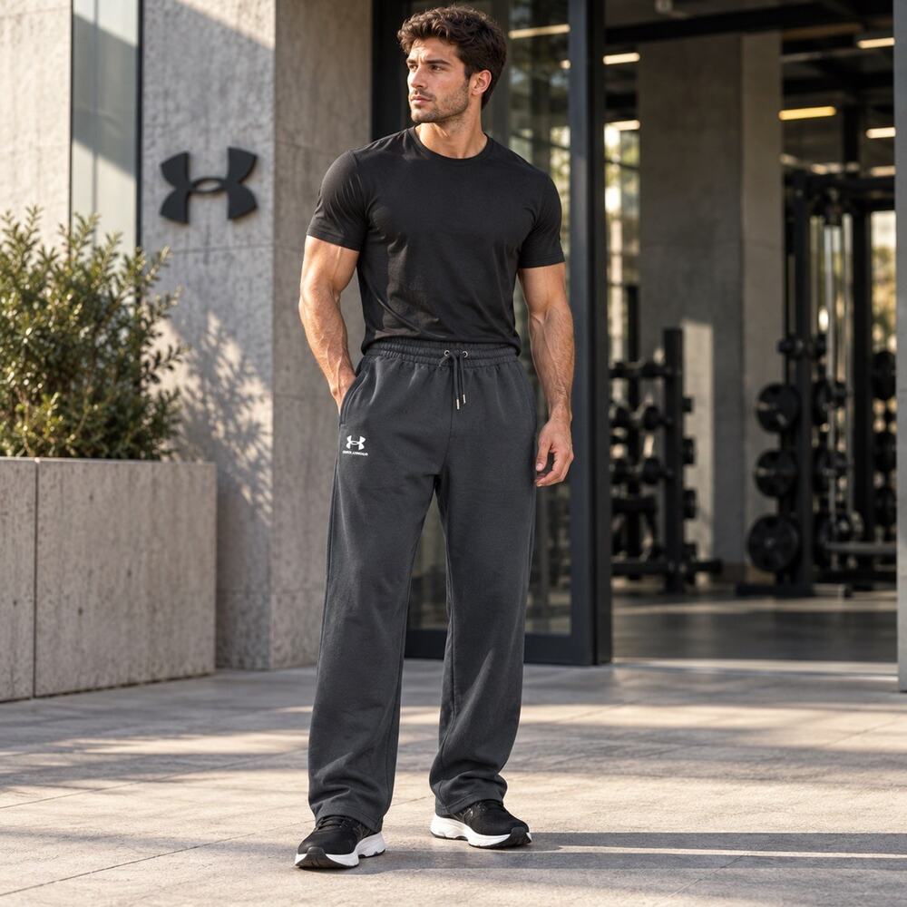 Under Armour Mens XL Black Fleece Open Hem Sweatpants Straight Leg Drawstring UA